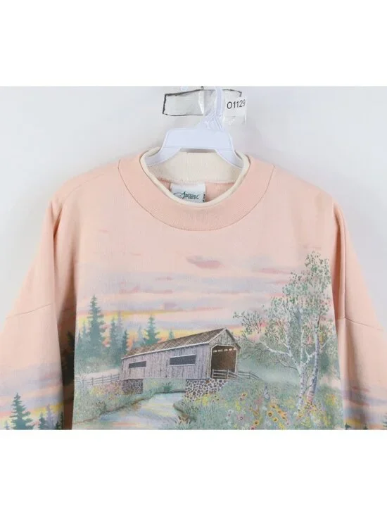 Vintage 90s Streetwear Womens Large Branson All Over Print Flower Sweatshirt USA - Picture 2 of 14